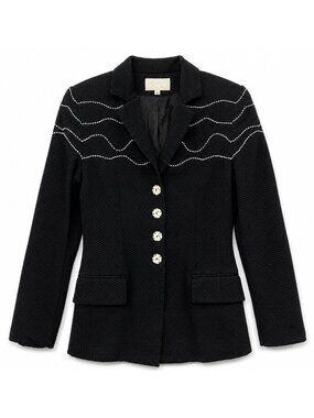 Vintage Cache Blazer Jacket Sz 8 Black White Textured Knit Office Work Business